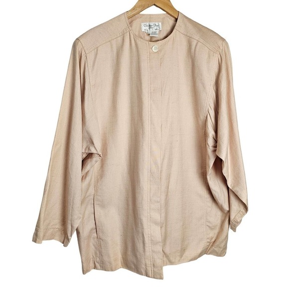 Christian Dior Vintage Blazer Womens Size 12 Pink Linen Business Casual 90s - Picture 1 of 9